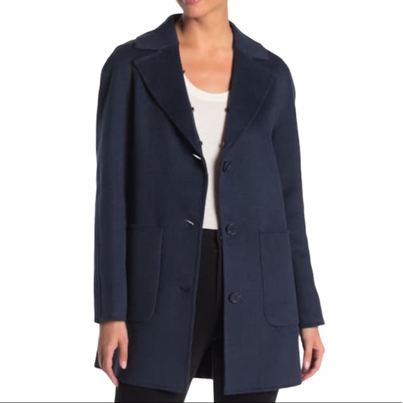 Laundry By Shelli Segal Faux Fur Collar Wool Blend Coat Misty Blue Size M NWT - Picture 5 of 8
